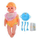 Real Life Baby Dolls Vinyl Silicone Newborn Doll with Clothes Tableware Baby Diaper Accessories Movie Props Orange