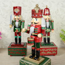 32CM Xmas Wooden Drummer Nutcracker Beat Drum with Music Wind Up Music Box Toy Christmas Party Ornament