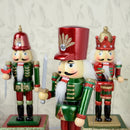 32CM Wooden Christmas Nutcracker Soldier Square Base Music Box Wind Up Toy Xmas Decor Ornament