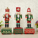 32CM Wooden Christmas Nutcracker Soldier Square Base Music Box Wind Up Toy Xmas Decor Ornament