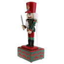 32CM Wooden Christmas Nutcracker Soldier Square Base Music Box Wind Up Toy Xmas Decor Ornament