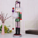 38CM Wooden Hand Painted Striped Soldier Nutcracker W/Sceptre Walnut Puppet Statue Xmas Gifts Home Decoration Green