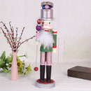38CM Wooden Hand Painted Striped Soldier Nutcracker W/Sceptre Walnut Puppet Statue Xmas Gifts Home Decoration Green