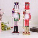 38CM Wooden Hand Painted Striped Soldier Nutcracker W/Sceptre Walnut Puppet Statue Xmas Gifts Home Decoration Green