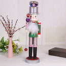38CM Wooden Hand Painted Striped Soldier Nutcracker W/Sceptre Walnut Puppet Statue Xmas Gifts Home Decoration Green