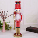 38CM Christmas Hand Painted Wood Soldier Nutcracker W/Sceptre Action Figure Xmas Decor Ornament Gift Red