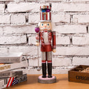 38CM Wooden Hand Painted Glitter Nutcracker w/Sceptre Walnut Puppet Statue Xmas Decorative Ornament Red