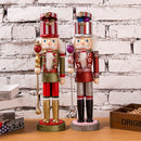 38CM Wooden Hand Painted Glitter Nutcracker w/Sceptre Walnut Puppet Statue Xmas Decorative Ornament Red