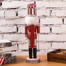 38CM Wooden Hand Painted Glitter Nutcracker w/Sceptre Walnut Puppet Statue Xmas Decorative Ornament Red