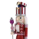 38CM Wooden Hand Painted Glitter Nutcracker w/Sceptre Walnut Puppet Statue Xmas Decorative Ornament Red