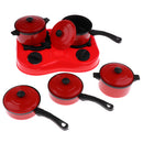 12-Piece Red Plastic Kitchen Pretend Play Set for Kids - Pot, Pans, and Cooking Utensils