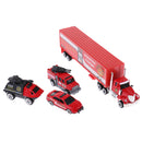 1:64 Diecast Alloy Transporter Container Truck with 3 Car Construction Model Children Toy Collectibles - Fire Engines No.2
