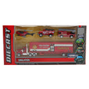 1:64 Diecast Alloy Transporter Container Truck with 3 Car Construction Model Children Toy Collectibles - Fire Engines No.2