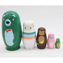 5pcs Wooden Russian Nesting Dolls Cartoon Matryoshka Babushka Stacking Nested Dolls Kids Toys Birthday Christmas Gifts Home Decoration Hand Painted Animal Doll
