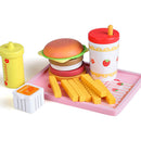 Kids Wooden Play Kitchen Food Set and Accessories - Hamburger, French Fries & More