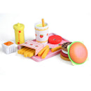 Kids Wooden Play Kitchen Food Set and Accessories - Hamburger, French Fries & More