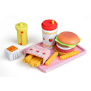 Kids Wooden Play Kitchen Food Set and Accessories - Hamburger, French Fries & More