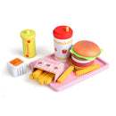Kids Wooden Play Kitchen Food Set and Accessories - Hamburger, French Fries & More