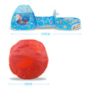 3-in-1 Kids Playhouse with Pop Up Tent, Tunnel, and Basketball Pit for Indoor Outdoor Play - Blue Sea A
