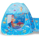 3-in-1 Kids Playhouse with Pop Up Tent, Tunnel, and Basketball Pit for Indoor Outdoor Play - Blue Sea A