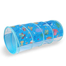 3-in-1 Kids Playhouse with Pop Up Tent, Tunnel, and Basketball Pit for Indoor Outdoor Play - Blue Sea A