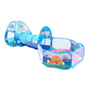 3-in-1 Kids Playhouse with Pop Up Tent, Tunnel, and Basketball Pit for Indoor Outdoor Play - Blue Sea B