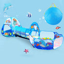 3-in-1 Kids Playhouse with Pop Up Tent, Tunnel, and Basketball Pit for Indoor Outdoor Play - Blue Sea B