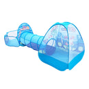 3-in-1 Kids Playhouse with Pop Up Tent, Tunnel, and Basketball Pit for Indoor Outdoor Play - Blue Sea B