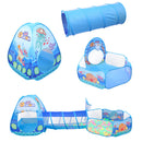 3-in-1 Kids Playhouse with Pop Up Tent, Tunnel, and Basketball Pit for Indoor Outdoor Play - Blue Sea B