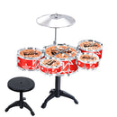 Cool Playing Drum Sound Musical Toy Drum Percussion Instruments Set Kids Play Fun Birthday Gift - 5 Drums + Stool Red