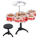 Cool Playing Drum Sound Musical Toy Drum Percussion Instruments Set Kids Play Fun Birthday Gift - 5 Drums + Stool Red