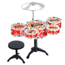 Cool Playing Drum Sound Musical Toy Drum Percussion Instruments Set Kids Play Fun Birthday Gift - 5 Drums + Stool Red
