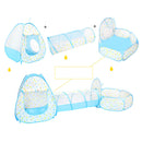 3-in-1 Kids Playhouse with Pop Up Tent, Tunnel, and Basketball Pit for Indoor Outdoor Play - Blue