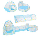 3-in-1 Kids Playhouse with Pop Up Tent, Tunnel, and Basketball Pit for Indoor Outdoor Play - Blue