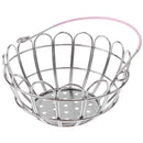 Kids Mini Metal Supermarket Shopping Basket For Kitchen Fruit Vegetable Food Grocery Storage Pretend Play Tools Toy Gifts Round Pink