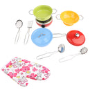 11 Pieces Metal Multicolored Mini Kitchen Cookware w/Glove Set Utensil Simulation Chef Toy Kids Cooking Play Tool Set