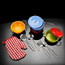 11 Pieces Metal Multicolored Mini Kitchen Cookware w/Glove Set Utensil Simulation Chef Toy Kids Cooking Play Tool Set