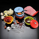 11 Pieces Metal Multicolored Mini Kitchen Cookware w/Glove Set Utensil Simulation Chef Toy Kids Cooking Play Tool Set