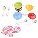 11 Pieces Metal Multicolored Mini Kitchen Cookware w/Glove Set Utensil Simulation Chef Toy Kids Cooking Play Tool Set