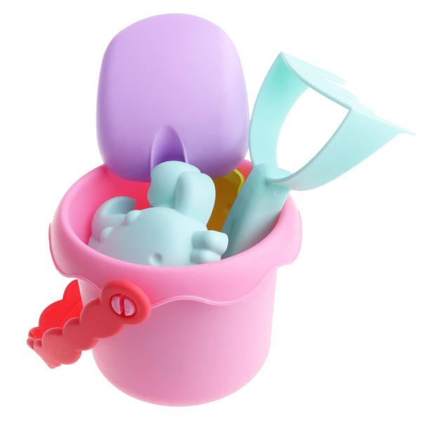 7 Pieces Kids Beach Sand Toys Set Sandbox Toys with Round Bucket Sand Rake B