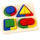 Kids Baby Wooden Geometry Building Blocks Board Puzzle Early Cognition Color Shapes Learning Educational Stacking Matching Toy
