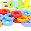 Kids Baby Wooden Stacking Geometry Blocks Frog Board Puzzle Early Cognition Color Shapes Learning Educational Matching Building Toy