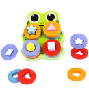 Kids Baby Wooden Stacking Geometry Blocks Frog Board Puzzle Early Cognition Color Shapes Learning Educational Matching Building Toy