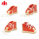 Children Learning Toys Wooden Shoe - Lacing Threading Tying Shoe Lace Toddler Kids Teaching Aids Tie Shoelaces Toys Puzzle Game