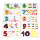 Pack of 10 Multi-Color Wooden Number Toy Set with Animal Patterns Card, For Baby Toddlers Kids Early Education