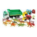 17 Pieces Jurassic Jungle Dinosaur Model Scene Play Set With 3 Construction Trucks, Kids Preschool Educational Toy