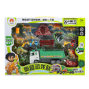 17 Pieces Jurassic Jungle Dinosaur Model Scene Play Set With 3 Construction Trucks, Kids Preschool Educational Toy