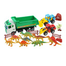 17 Pieces Jurassic Jungle Dinosaur Model Scene Play Set With 3 Construction Trucks, Kids Preschool Educational Toy