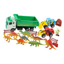17 Pieces Jurassic Jungle Dinosaur Model Scene Play Set With 3 Construction Trucks, Kids Preschool Educational Toy