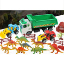 17 Pieces Jurassic Jungle Dinosaur Model Scene Play Set With 3 Construction Trucks, Kids Preschool Educational Toy